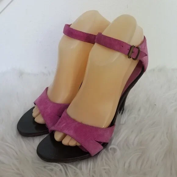 Vintage 90s Kors Michael Kors All Leather Hot Pink Heels 6 1/2 - Picture 3 of 12